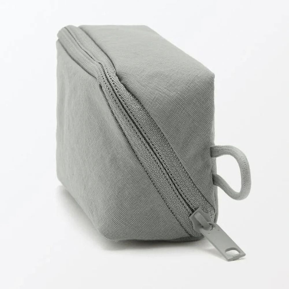 NEW MUJI Wrinkle Nylon Wide Opening Pouch Gray Small Organizer JAPAN